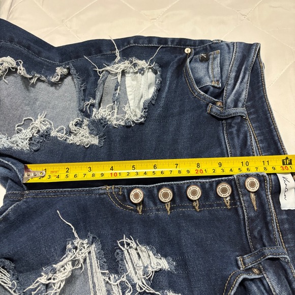 KanCan 15/31 Thrashed Distressed Skinny Jeans High Rise Button Fly Blue Denim - Picture 10 of 12